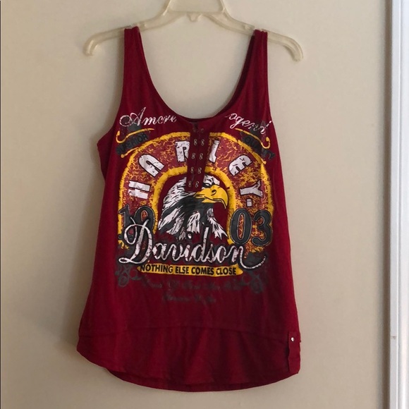 MISSLOOK Tops - Harley Davidson Red Tank Too